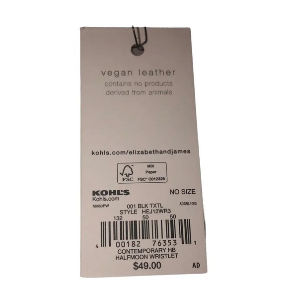 ELIZABETH & JAMES Vegan Leather Black & Cream Textile Halfmoon Wristlet Wallet - Picture 4 of 5